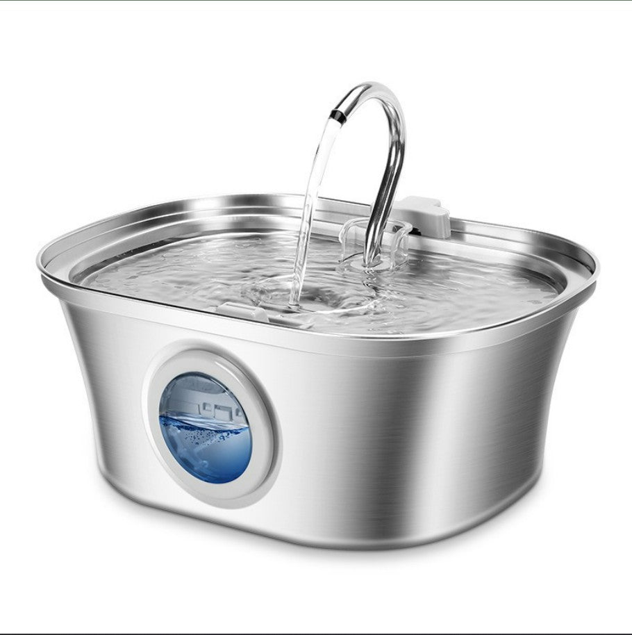 3.2L Stainless Cat Water Fountain With Water Level Window_0